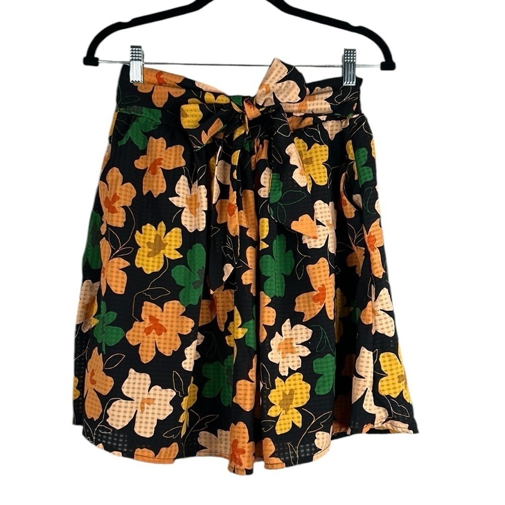 Who What‎ Wear Black Floral Front Tie Flowy Mini Circle Skirt Size XS